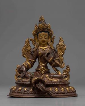 Green Tara Statue | Tibetan Mother Drolma Sculpture | Handcarved Buddhist Statue | Compassionate Deity | Traditionally Manufactured in Nepal